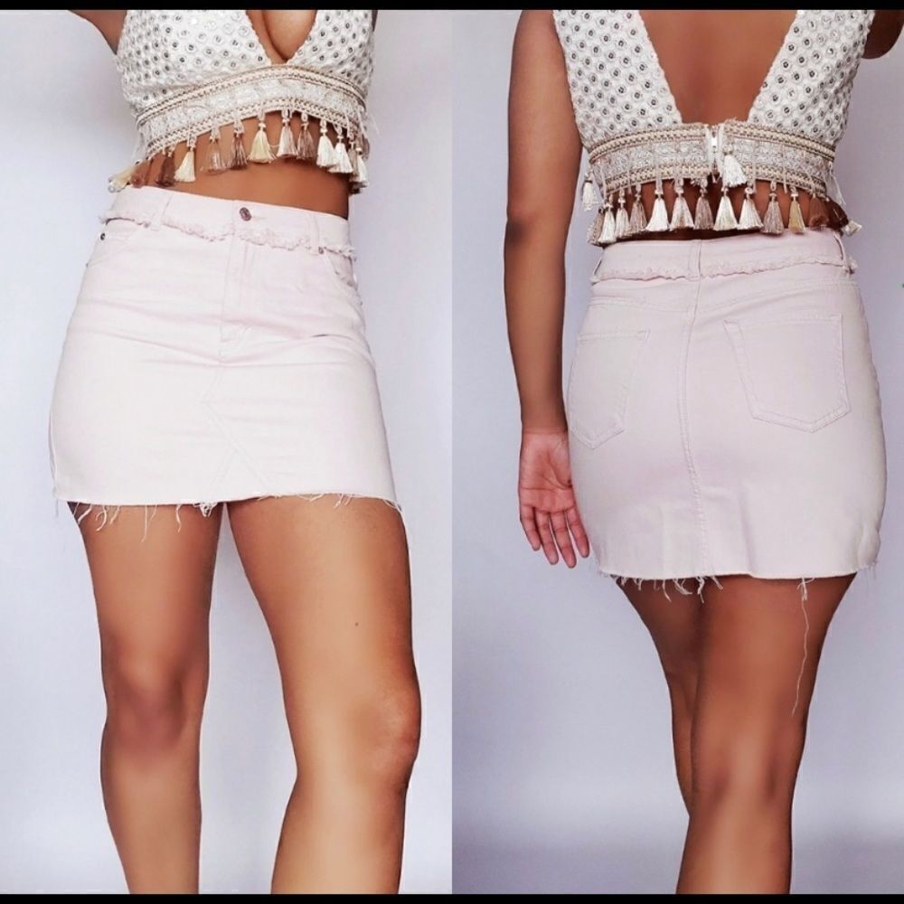 TopShop Moto pink mini Denim Skirt